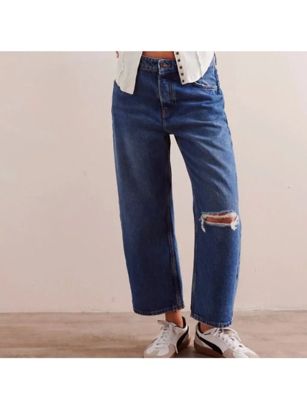 We The Free People Deep Trance Dropped Boyfriend Barrel Jeans In Meditation Size